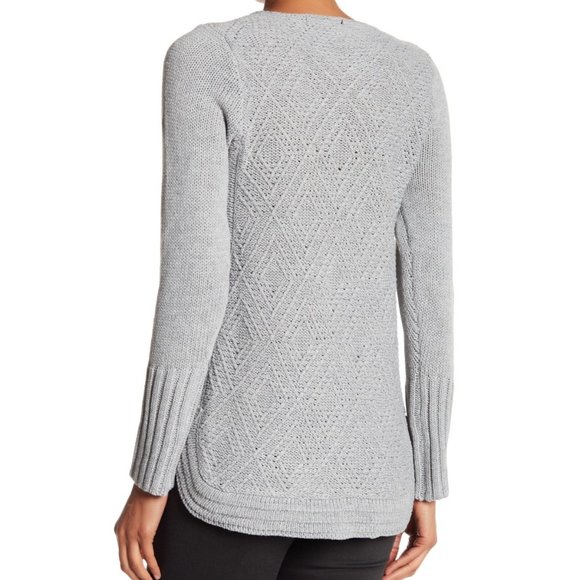 NEW Papillon Crochet Rounded Hem Cozy Knit Sweater Grey M - Picture 2 of 7